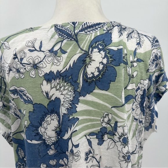 H by Halston 100% Linen Cap Sleeve Floral Shirt XL - Picture 8 of 9